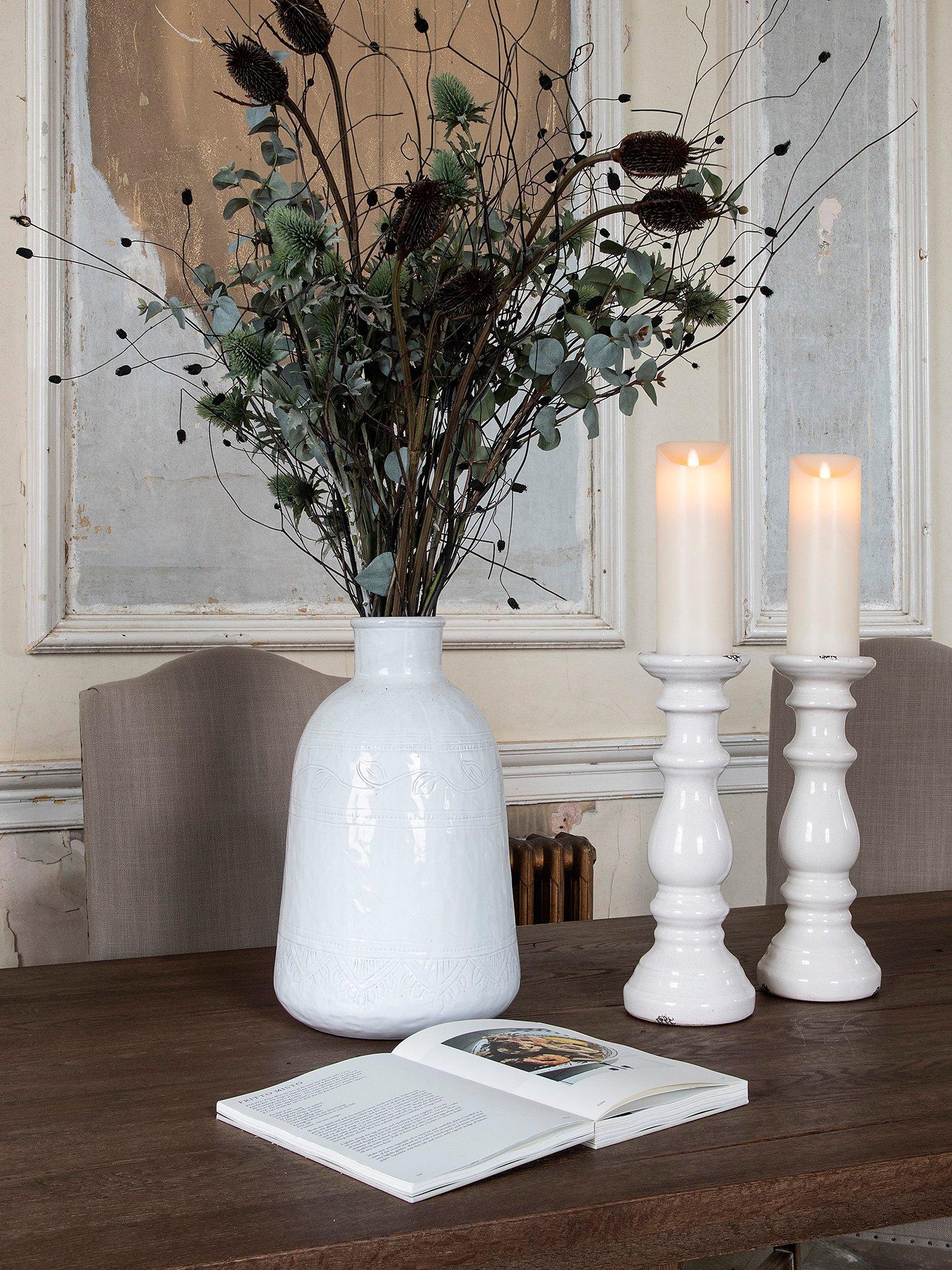 One.World Birkdale Glazed Stone Pillar Candle Holder, Neutral