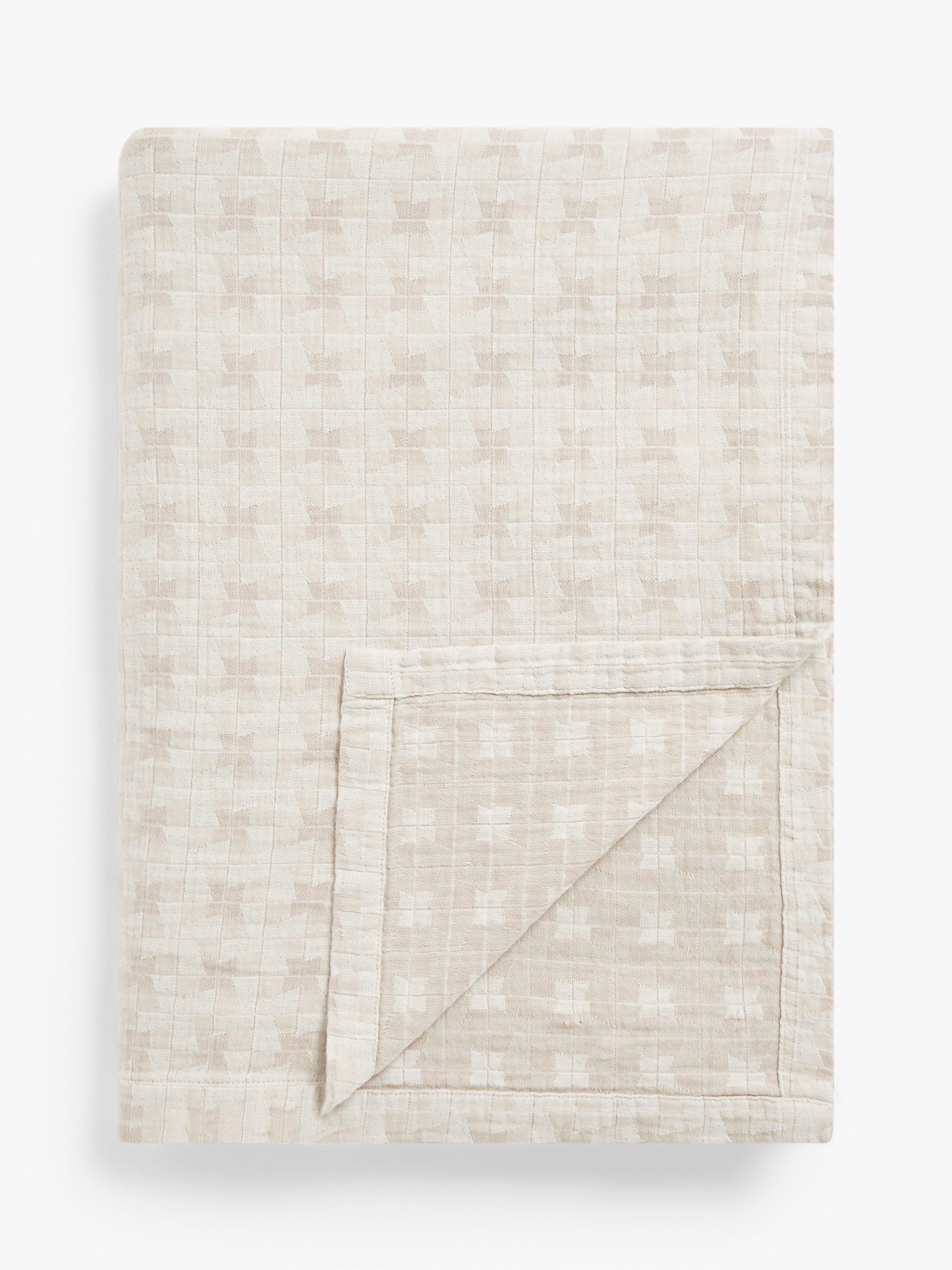 John Lewis Geo Check Bedspread, Natural