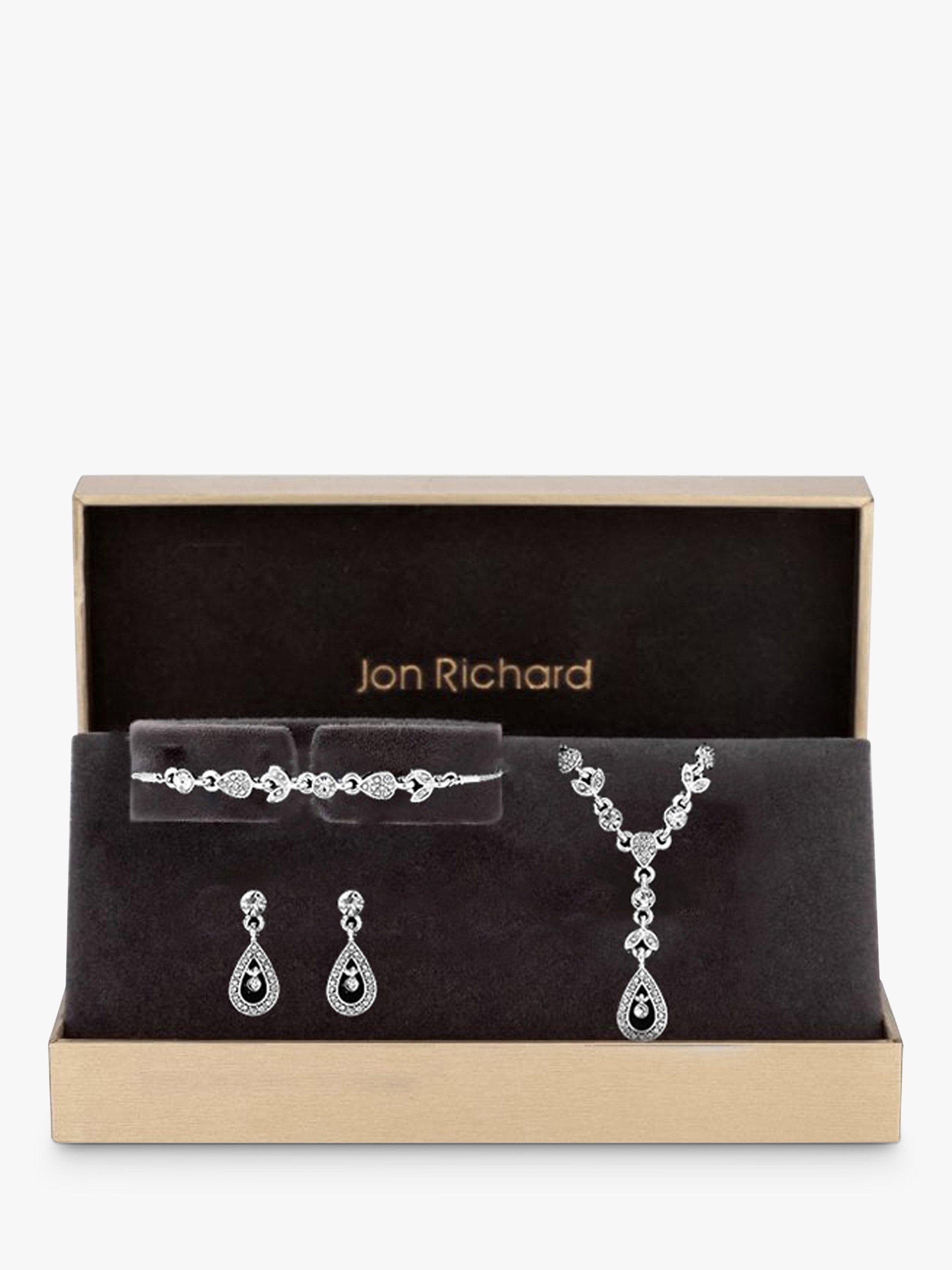 Product image 1 of 2, which shows Jon Richard Silver Plated Clear Crystal Floral Jewellery Set, Silver