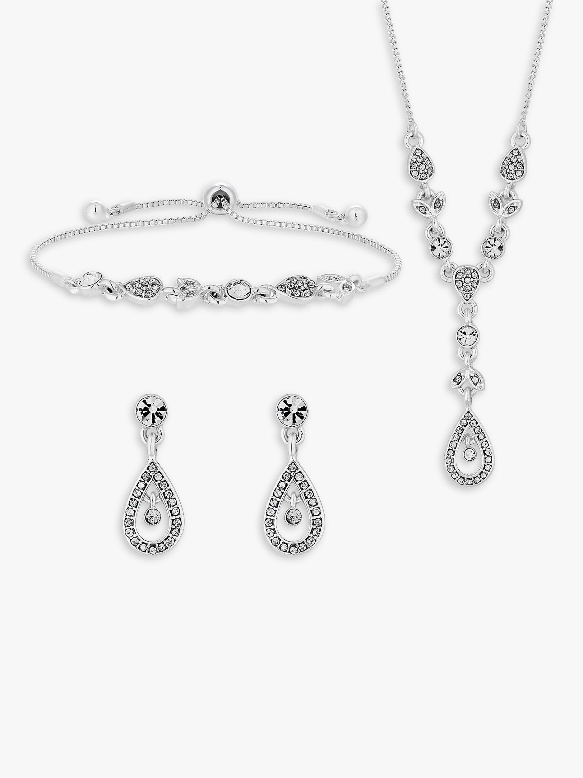 Product image 2 of 2, which shows Jon Richard Silver Plated Clear Crystal Floral Jewellery Set, Silver