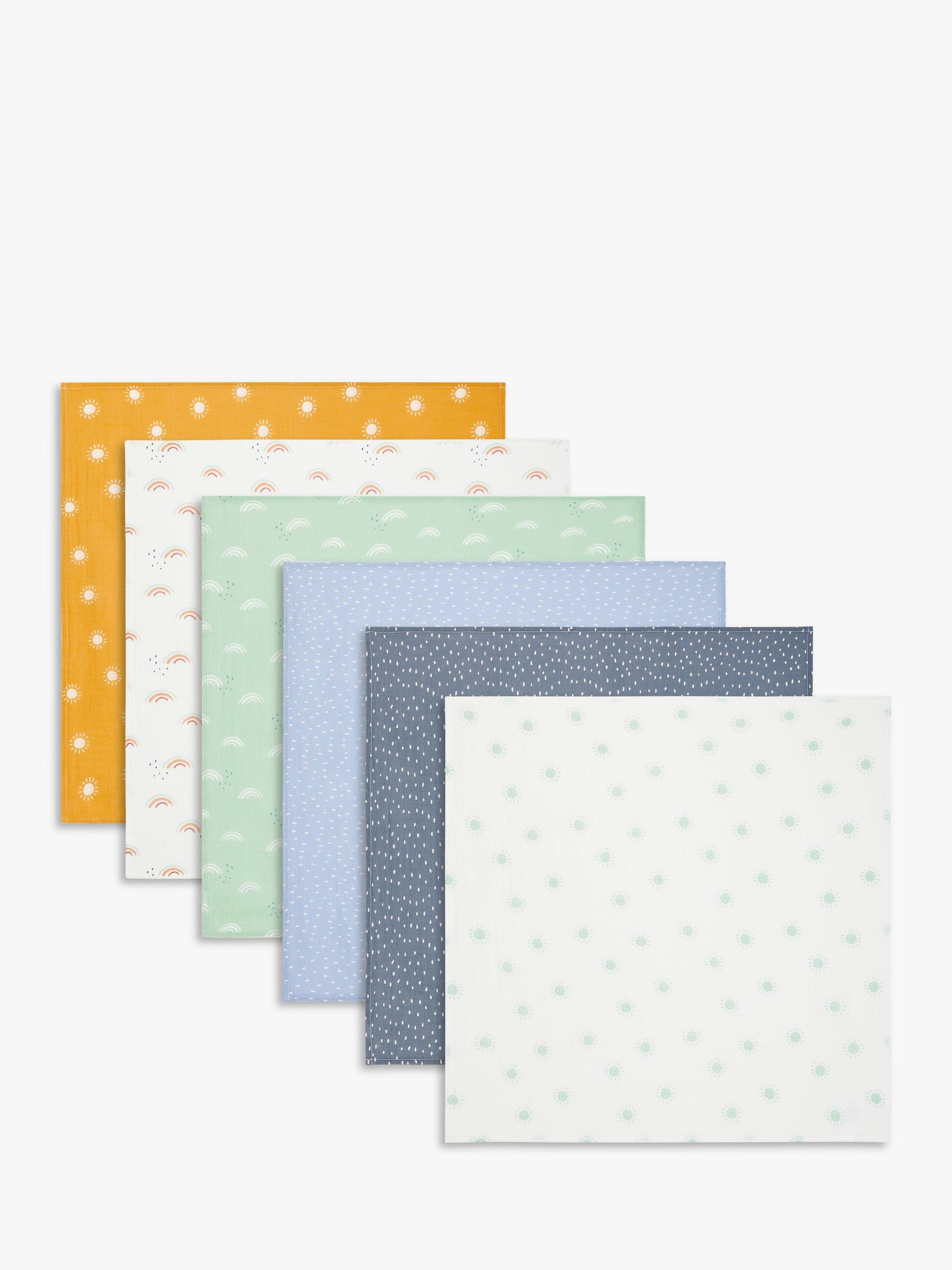 John Lewis Sun & Rainbow Cotton Muslin Cloths, Pack of 6, Multi