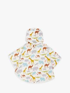 John Lewis Safari Hooded Baby Bath Towelling Poncho, 0-2 years, Multi