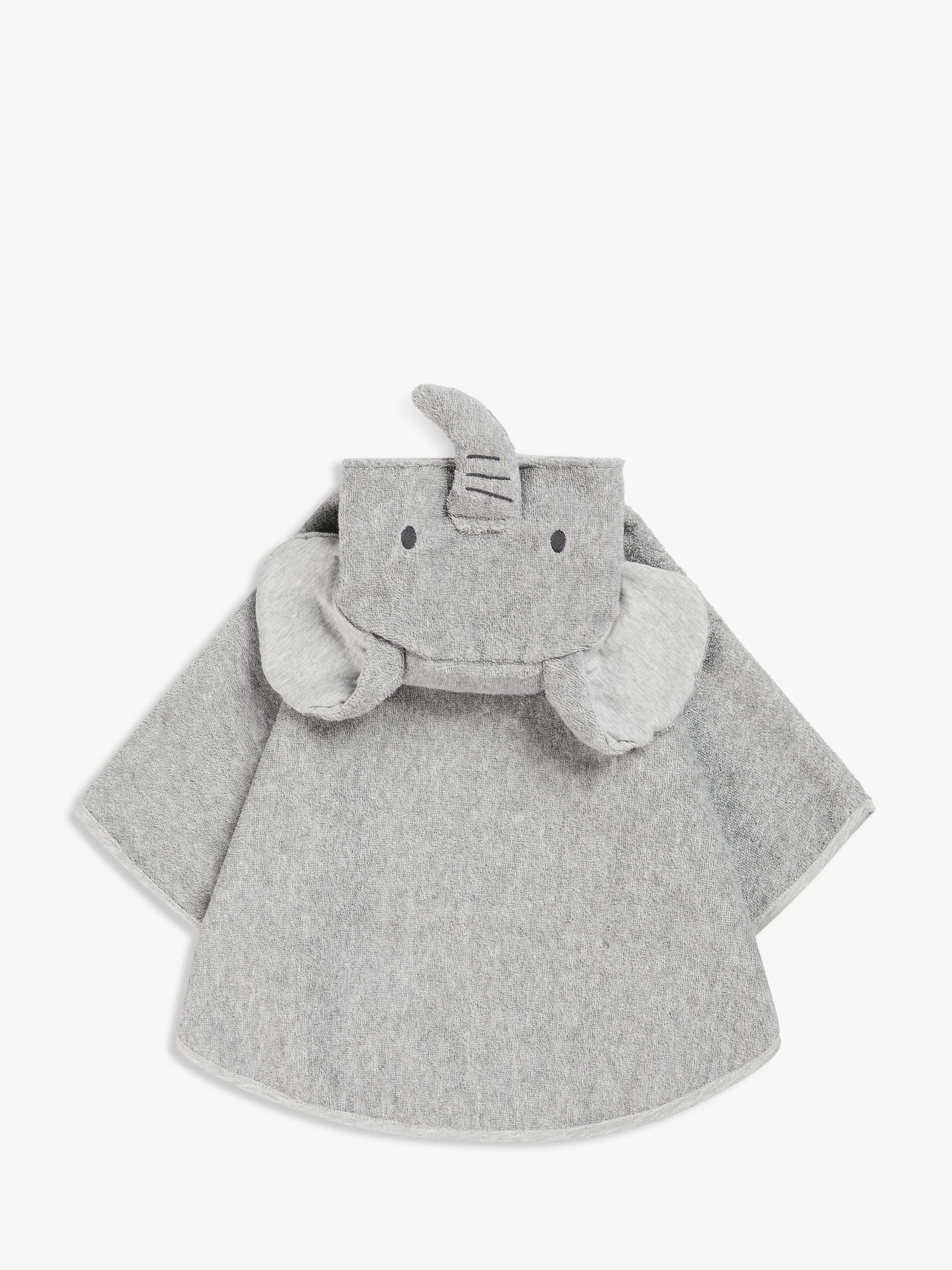 John Lewis Elephant Hooded Baby Bath Towelling Poncho 0 2 years Grey