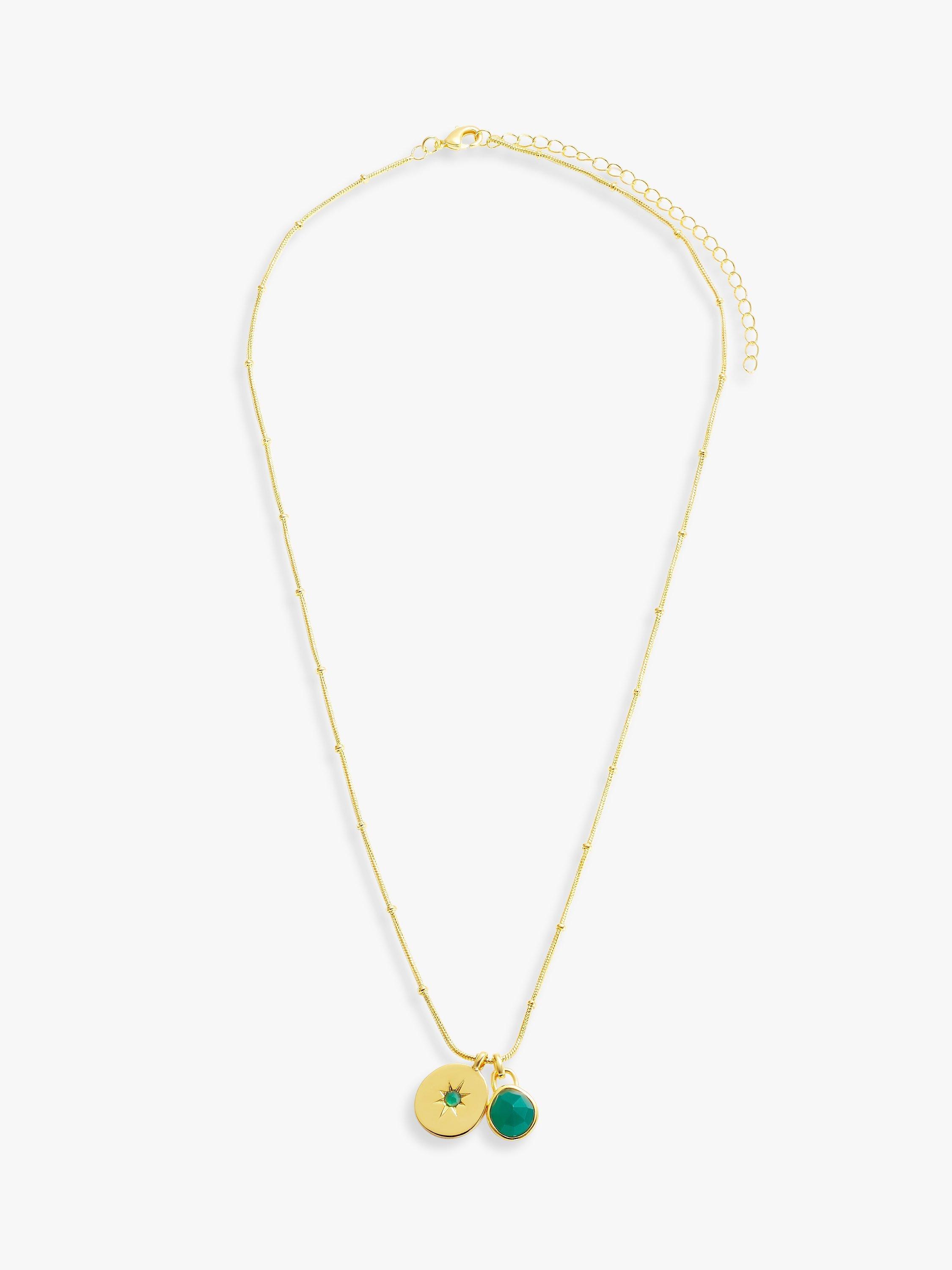 John Lewis Gemstones Star Disc & Gemstone Pendant Necklace, Gold/Green Agate