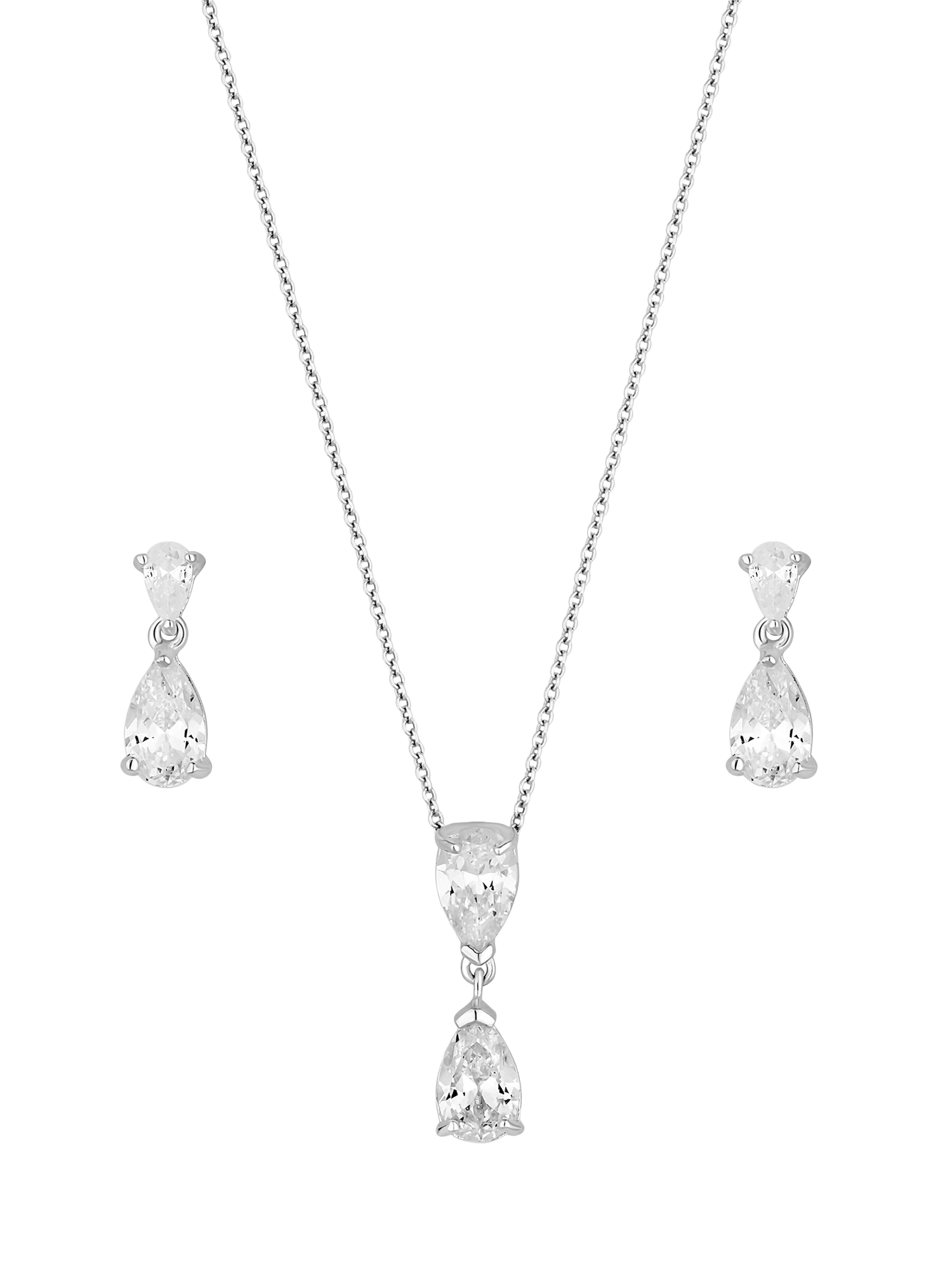 Product image 2 of 2, which shows Simply Silver Double Peardrop Earrings & Necklace Jewellery Set, Silver