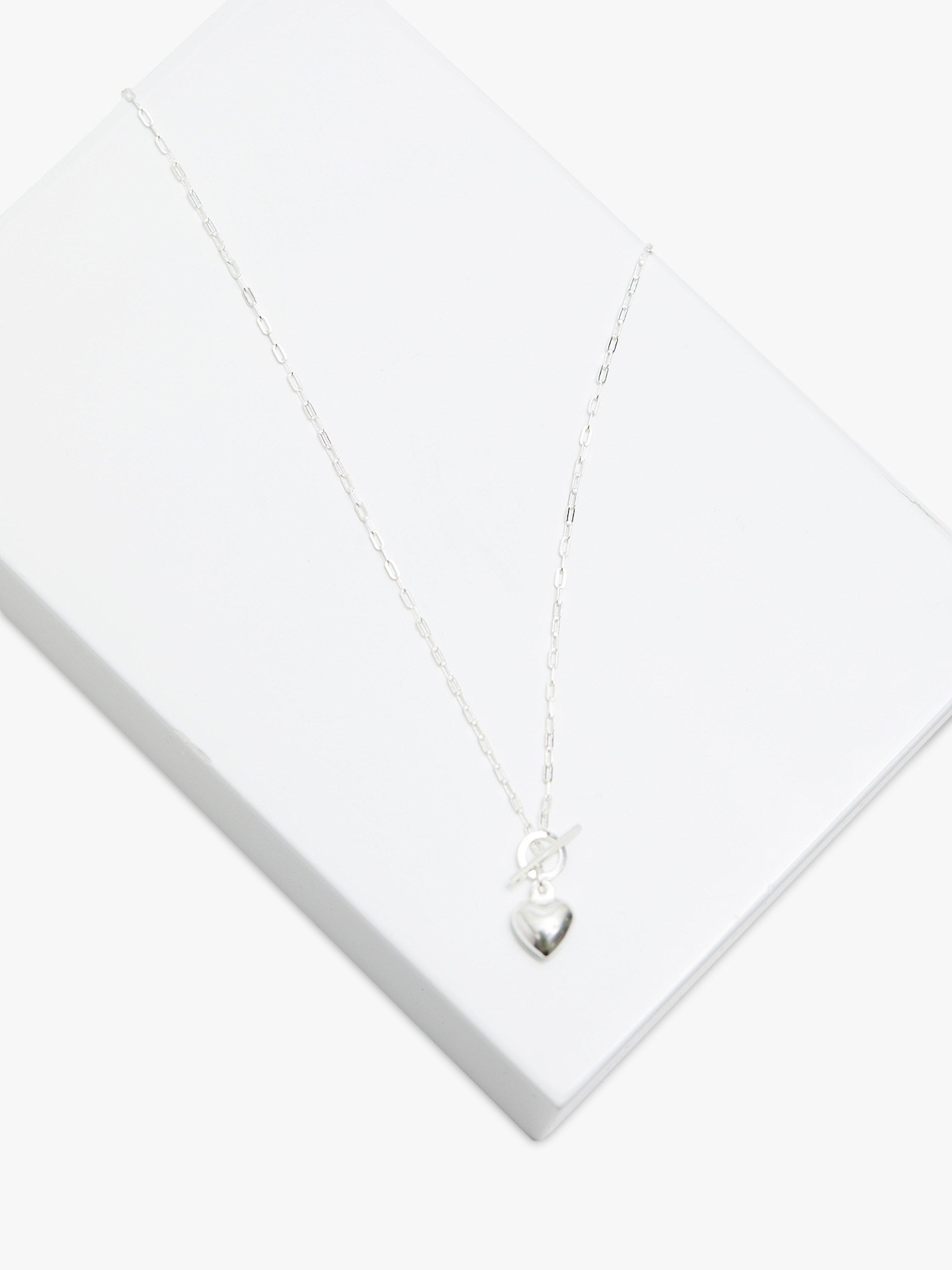 Simply Silver Puff Heart T Bar Pendant Necklace, Silver