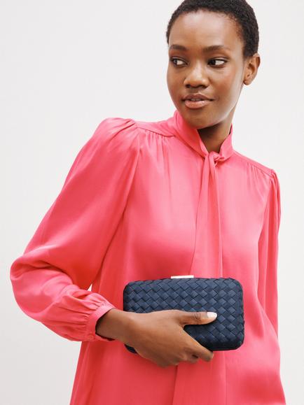 John Lewis Stella Grossgrain Weave Clutch Bag - view 2, Navy