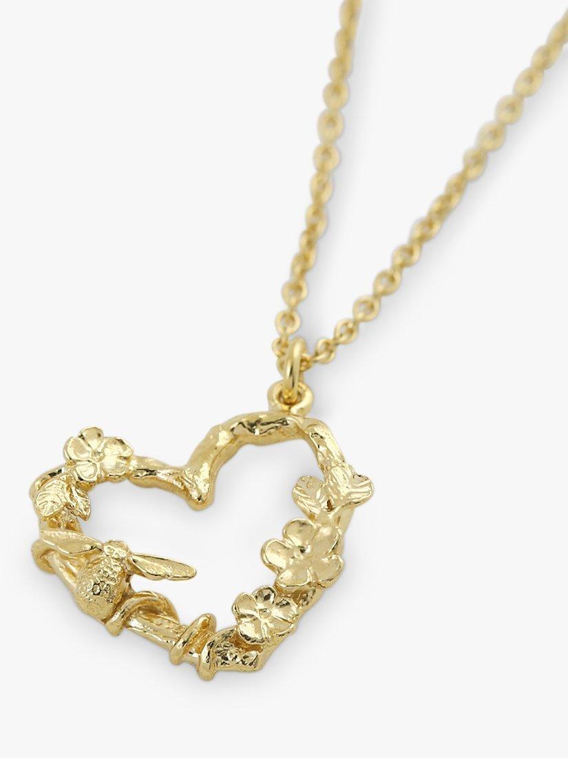Product image 3 of 4, which shows Alex Monroe Floral Heart & Baby Bee Pendant Necklace, Gold