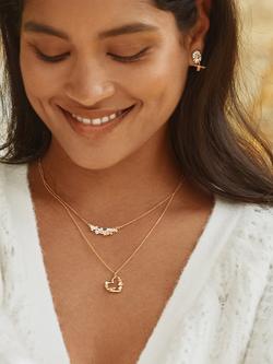 Alex Monroe Floral Heart & Baby Bee Pendant Necklace, Gold - view 2, Gold