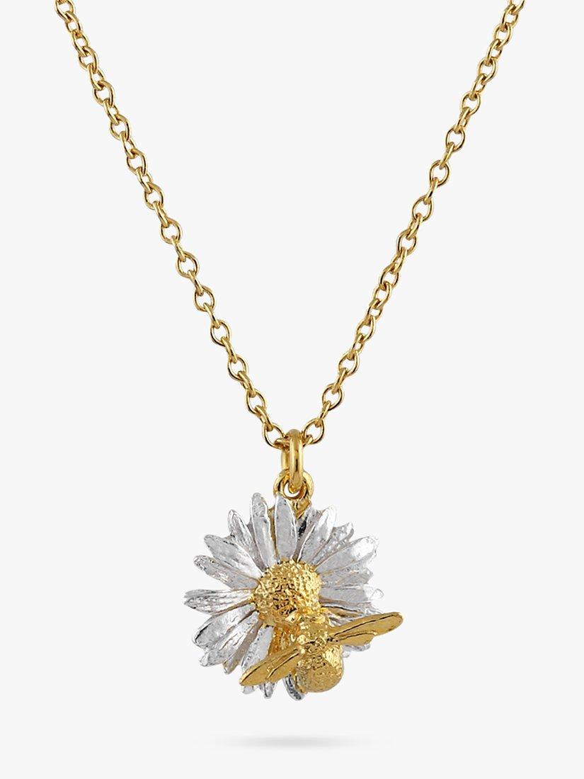 Product image 1 of 3, which shows Alex Monroe Daisy & Baby Bee Pendant Necklace, Gold/Silver