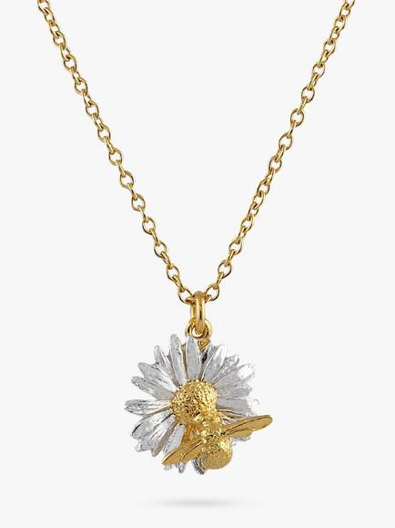 Alex Monroe Daisy & Baby Bee Pendant Necklace, Gold/Silver, Gold/ Silver
