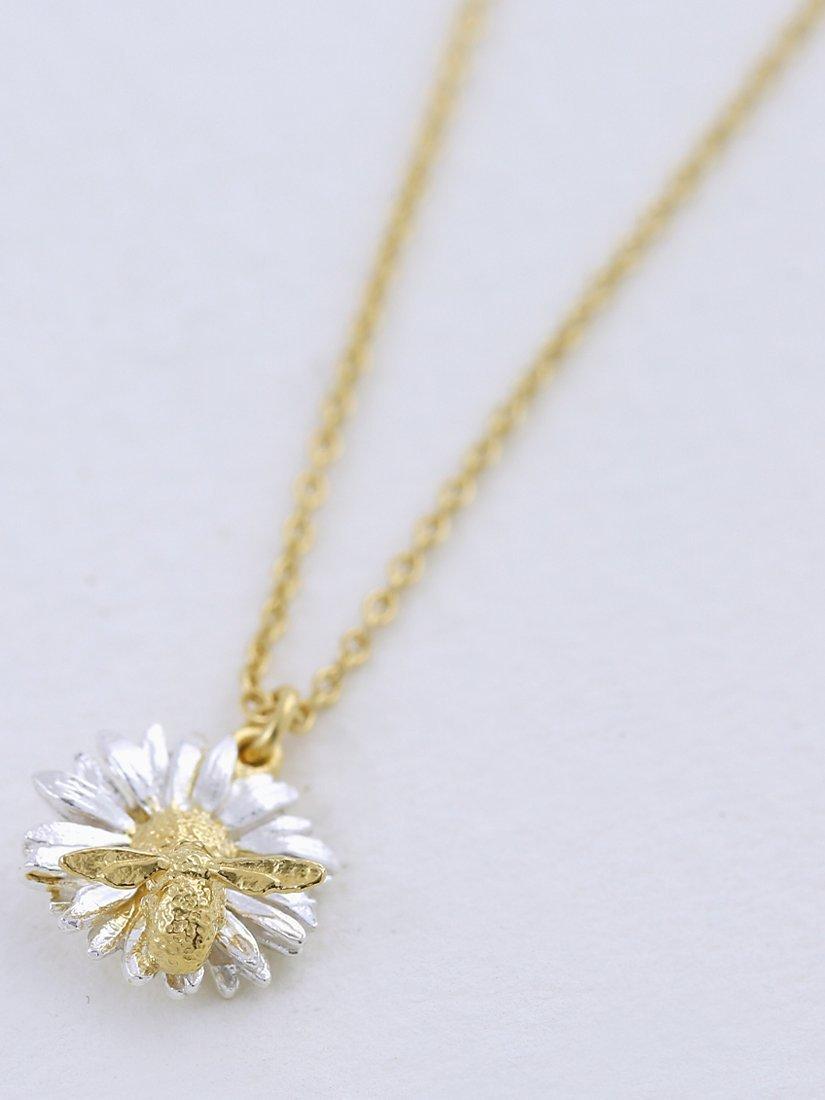 Product image 3 of 3, which shows Alex Monroe Daisy & Baby Bee Pendant Necklace, Gold/Silver