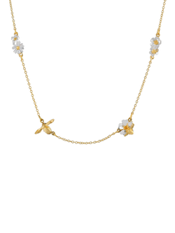 Alex Monroe Floral & Baby Bee Chain Necklace, Gold/Silver, Gold/ Silver