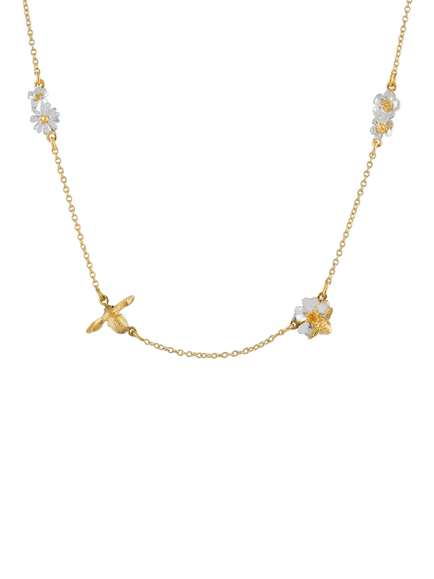 Alex Monroe Floral & Baby Bee Chain Necklace, Gold/Silver, Gold/ Silver