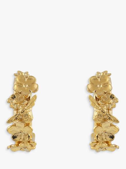 Alex Monroe Itsy Bitsy Bee Floral Huggie Hoop Earrings, Gold, Gold