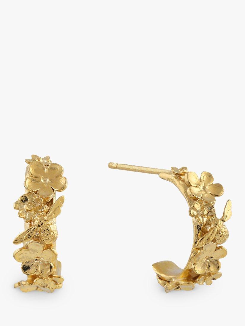 Product image 3 of 4, which shows Alex Monroe Itsy Bitsy Bee Floral Huggie Hoop Earrings, Gold