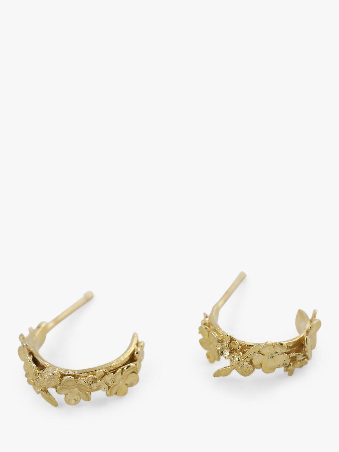 Product image 4 of 4, which shows Alex Monroe Itsy Bitsy Bee Floral Huggie Hoop Earrings, Gold