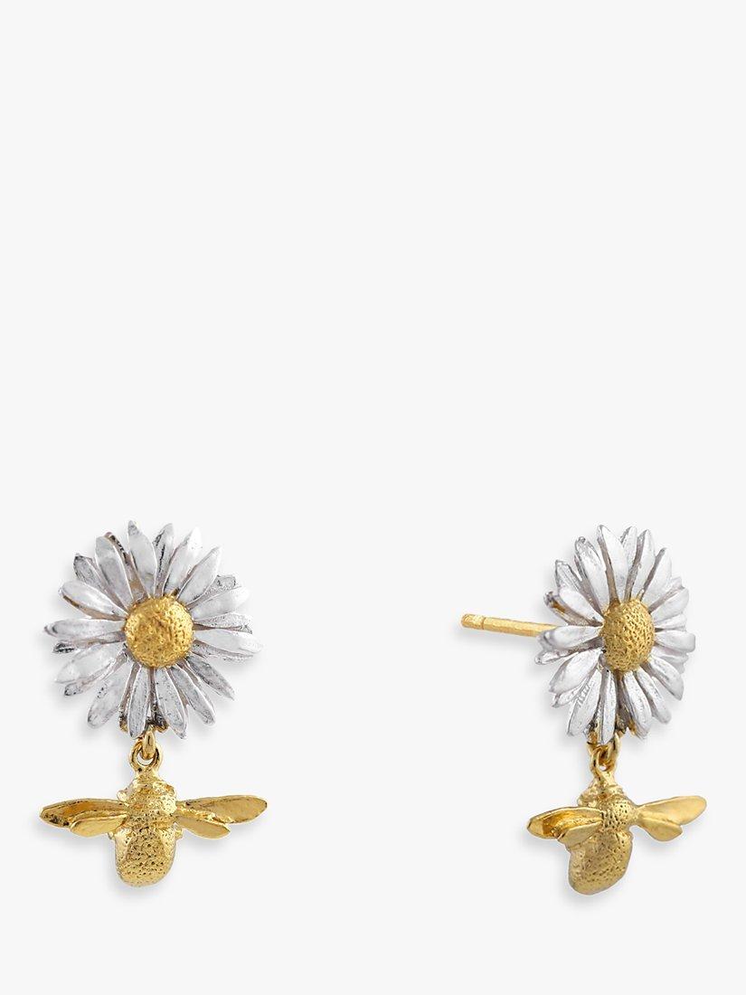 Product image 3 of 4, which shows Alex Monroe Daisy &  Baby Bee Drop Earrings, Gold/Silver