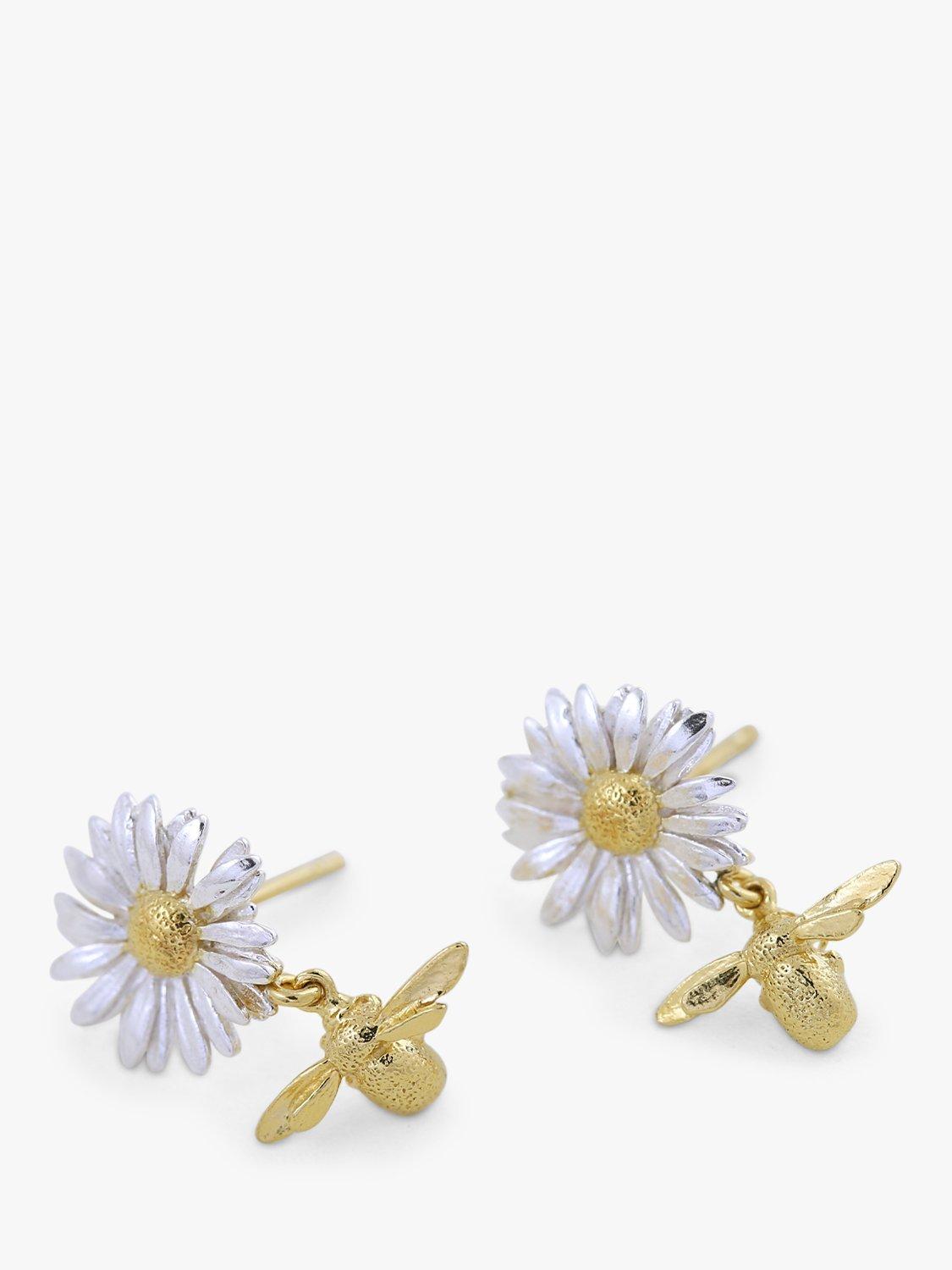 Product image 4 of 4, which shows Alex Monroe Daisy &  Baby Bee Drop Earrings, Gold/Silver
