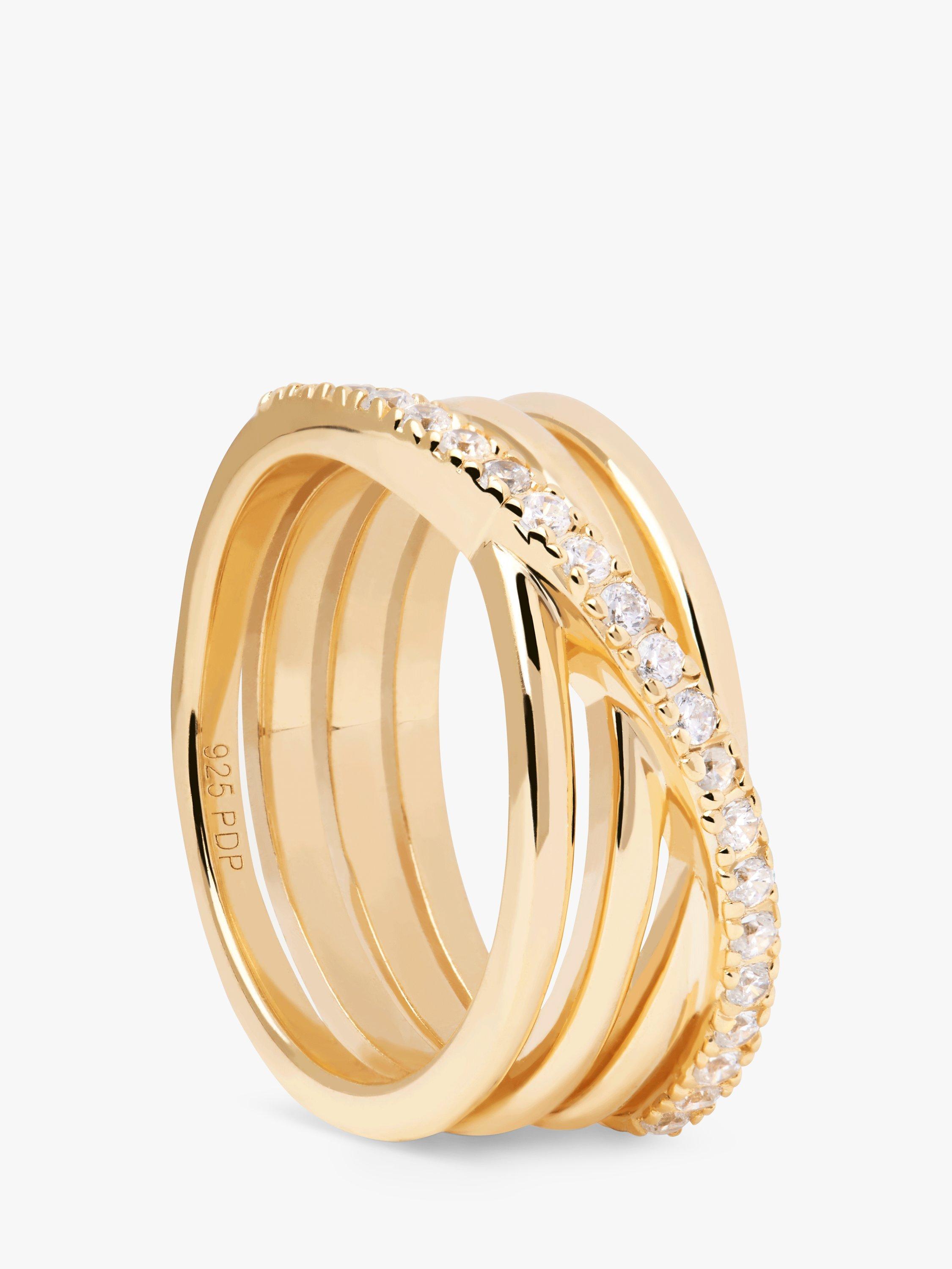 Product image 1 of 1, which shows PDPAOLA Cruise Cubic Zirconia Pre-Stacked Ring, Gold, L1/2