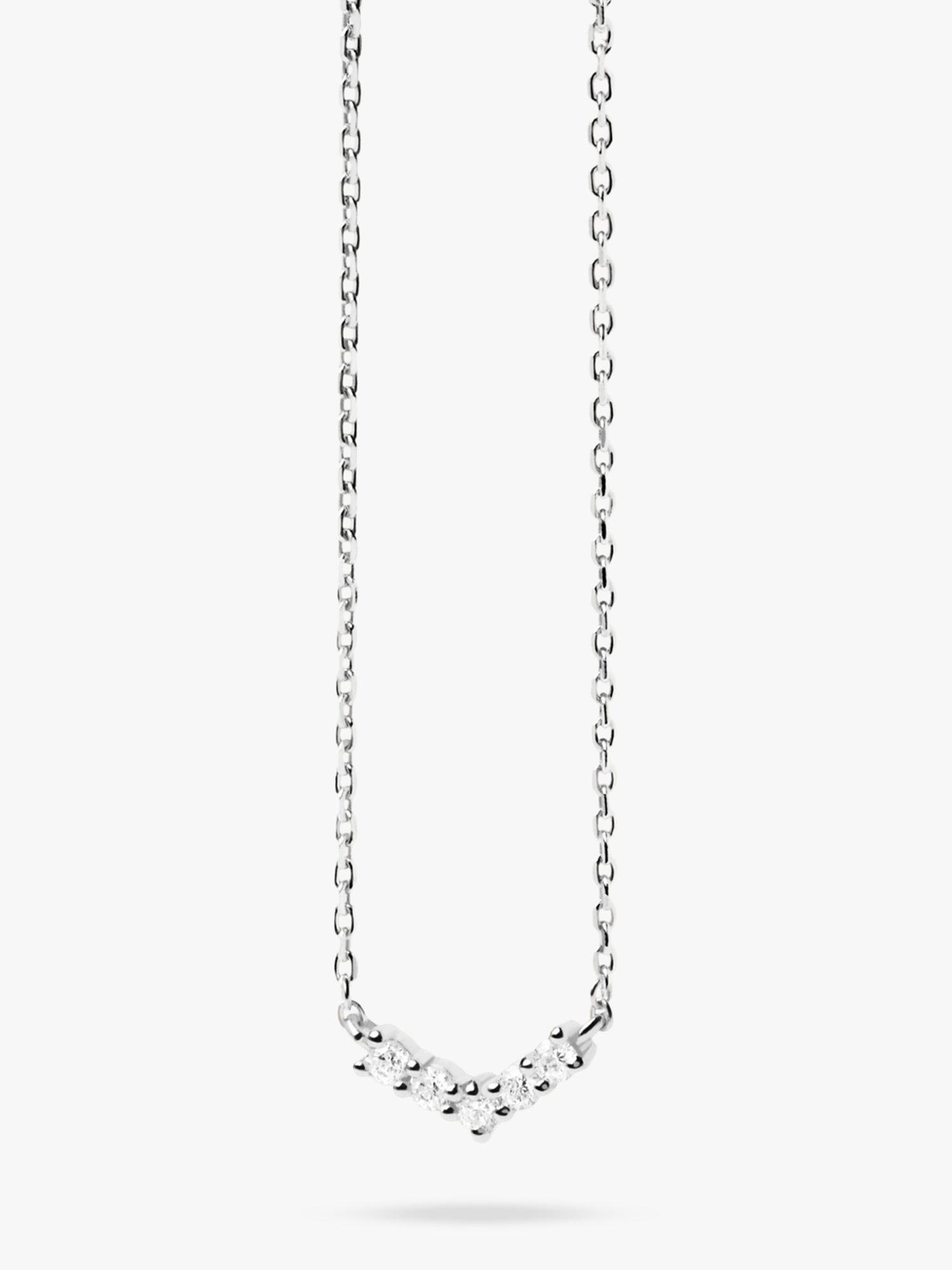PDPAOLA Mini Crown Cubic Zirconia Chain Necklace, Silver