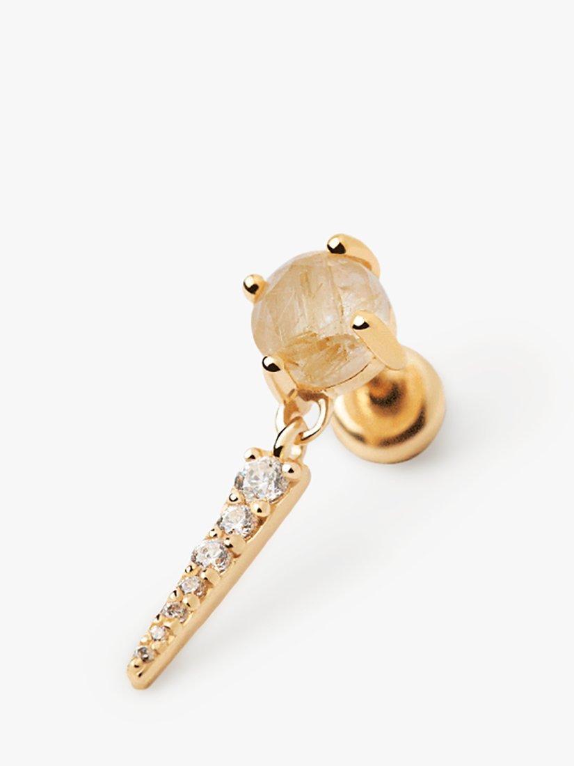 PDPAOLA Yoki Gemstone Single Drop Earring, Gold/Rutile Quartz