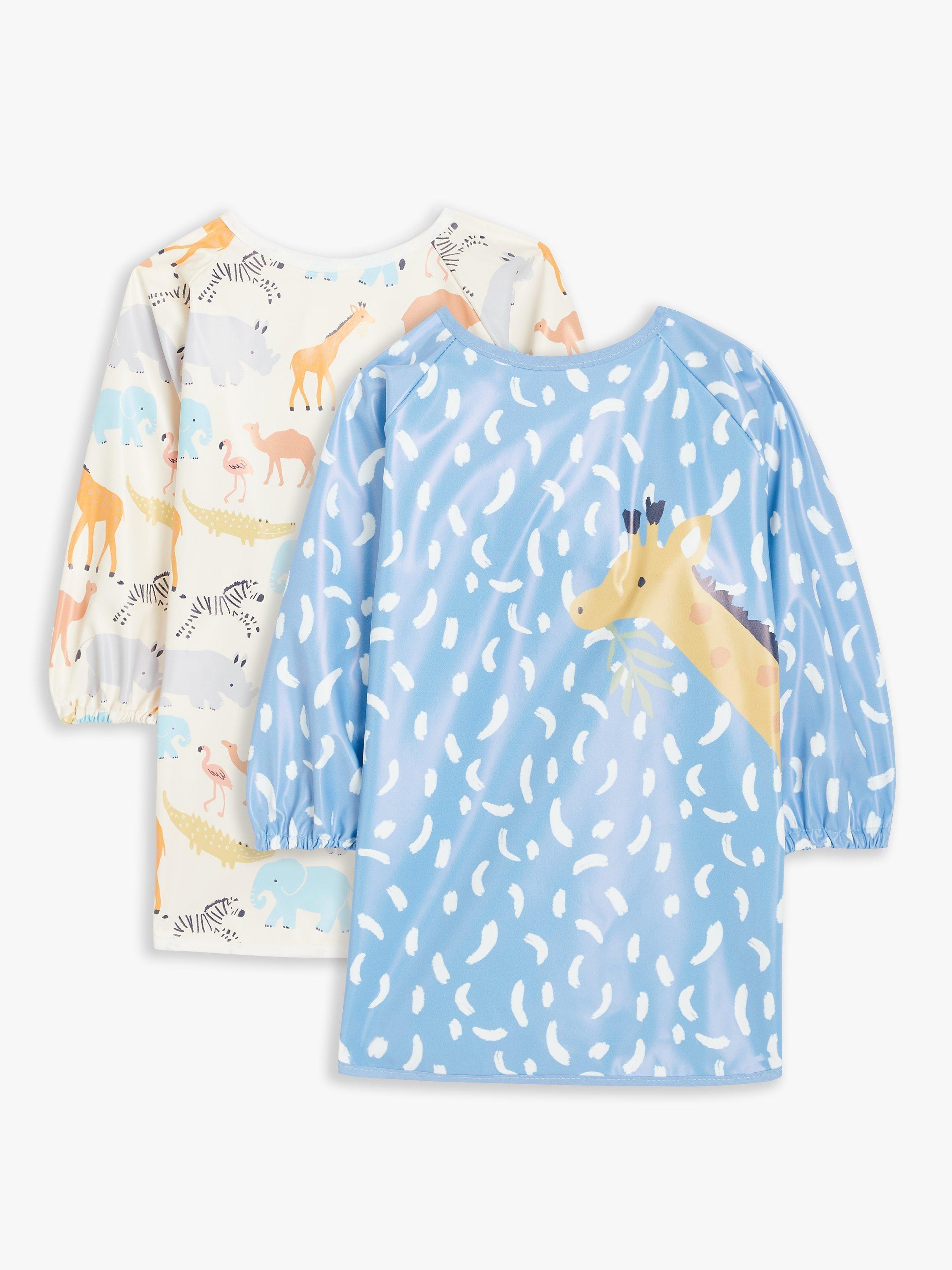 John Lewis Safari Animals Long Sleeve Coverall Weaning Baby Bib, Pack of 2, Multi