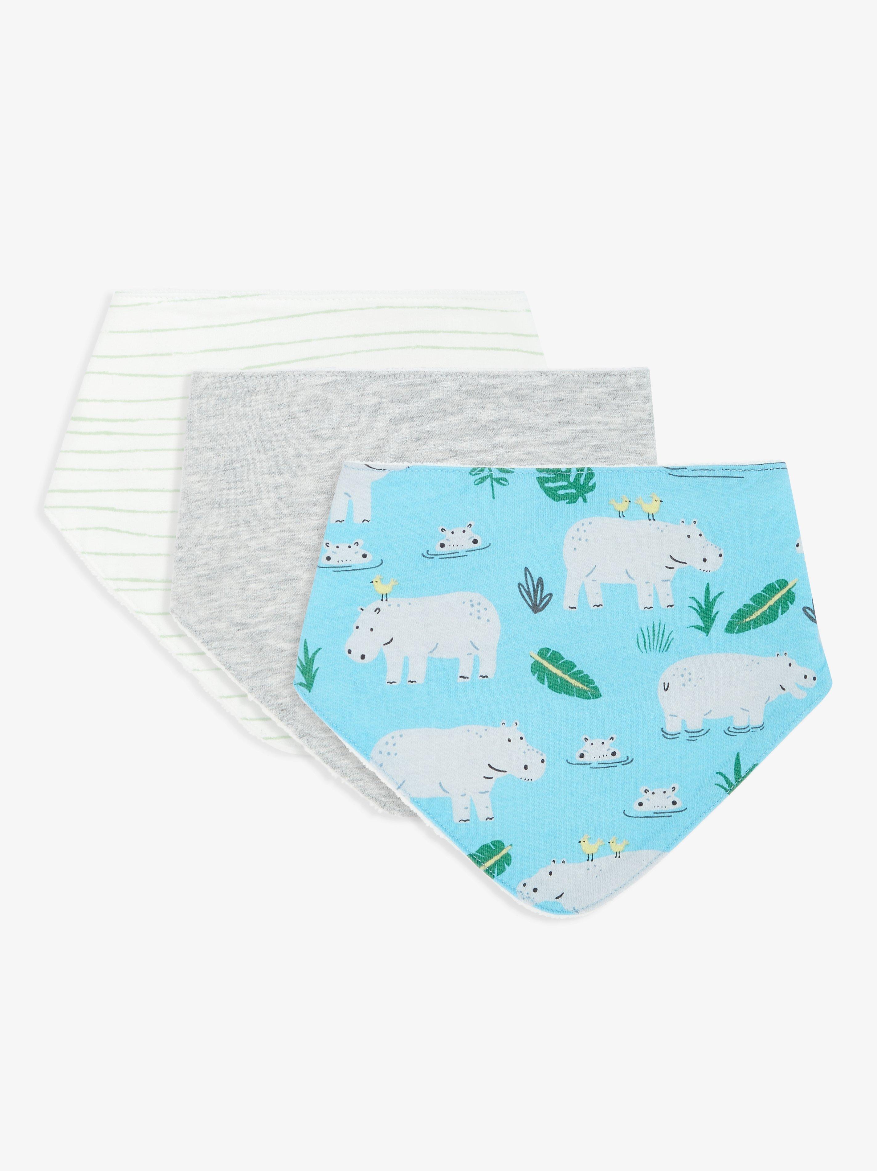 John Lewis Hippo Stripe Baby Dribble Bib, Pack of 3