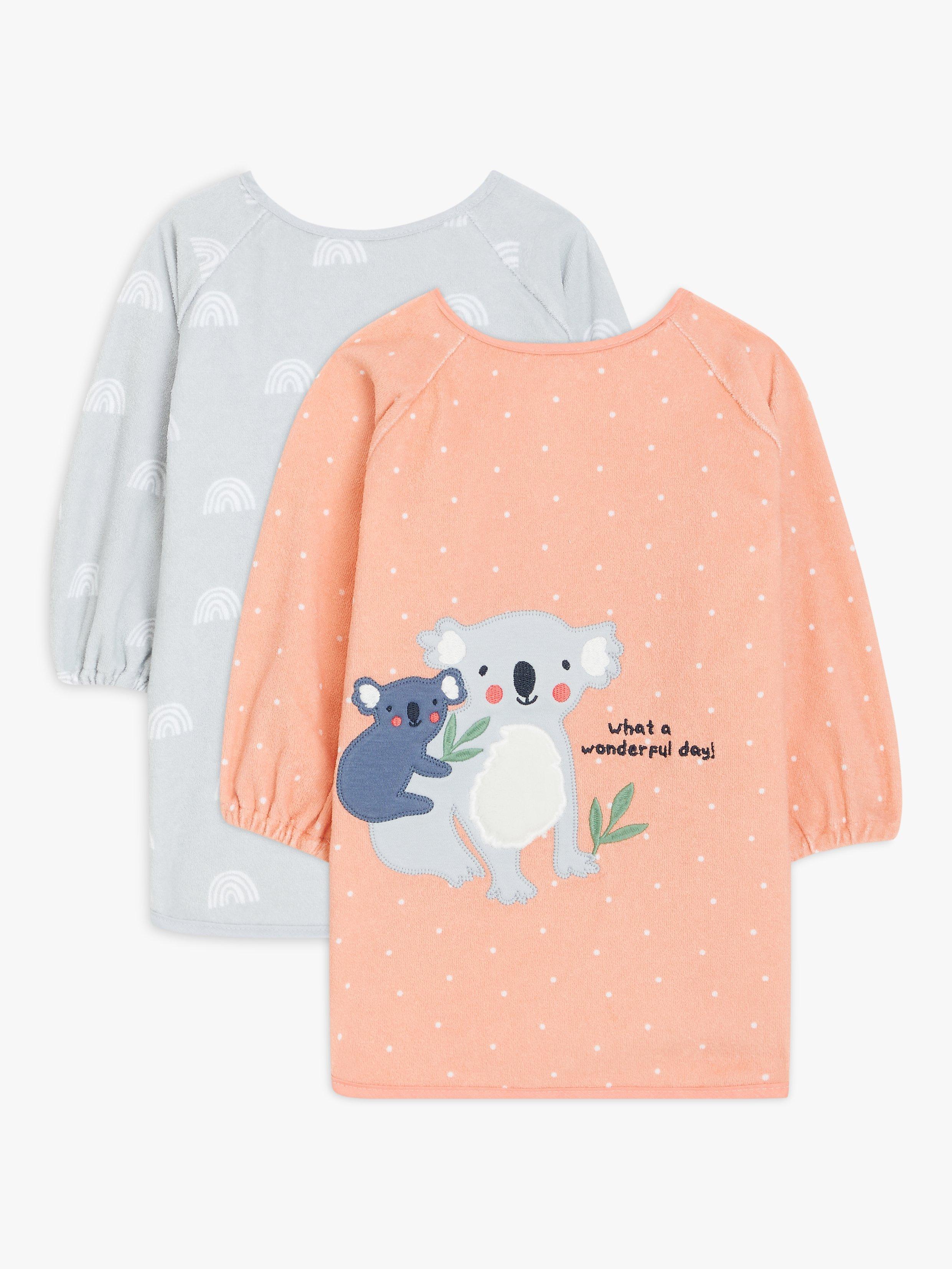 John Lewis Koala Long Sleeve Coverall Weaning Baby Bib, Pack of 2, Multi