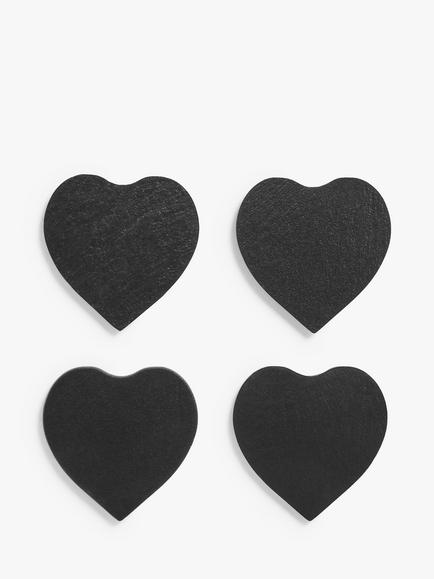 John Lewis Slate Heart Coasters, Set of 4, Black, Black