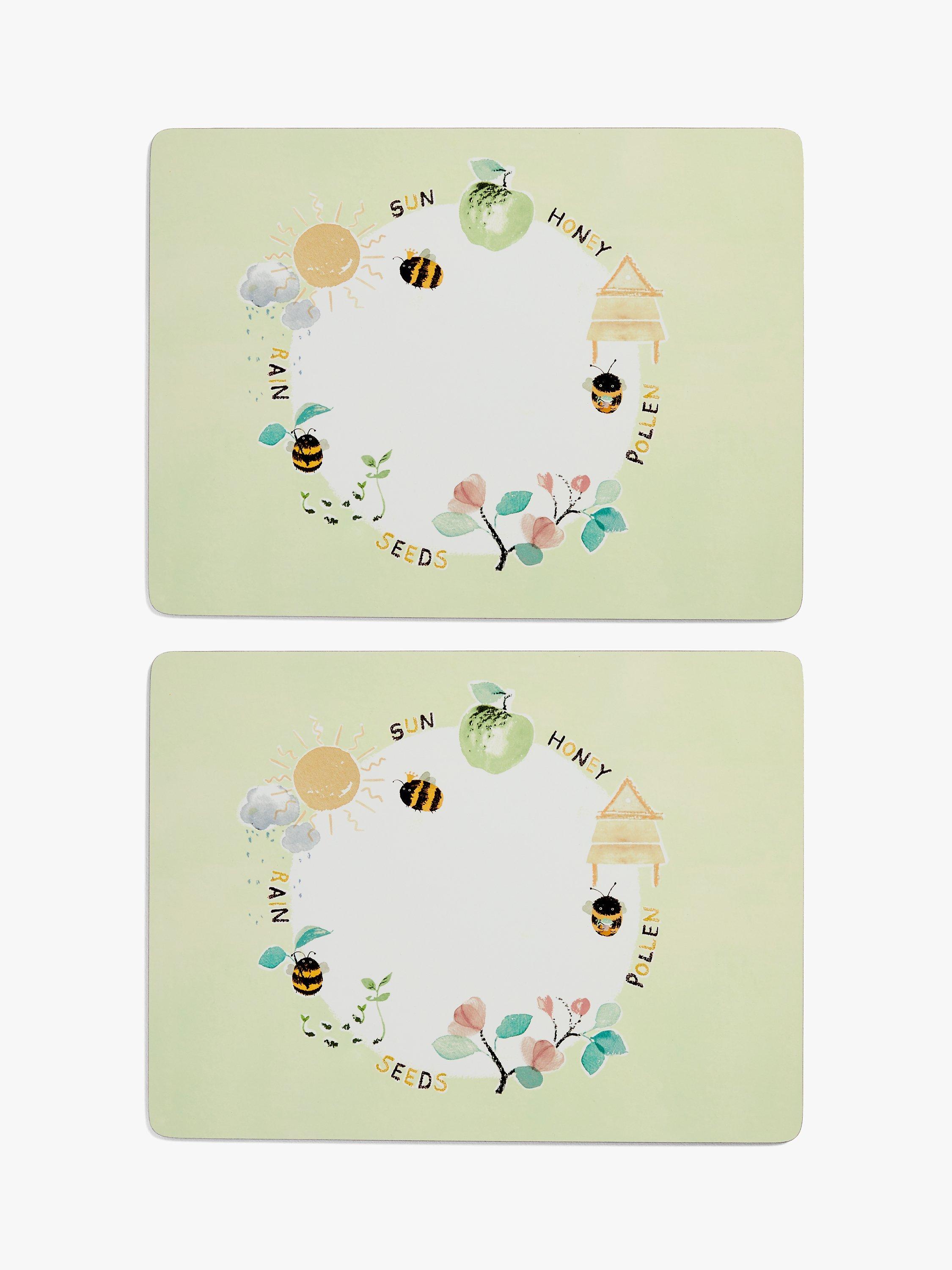 John Lewis Kids' Large Bee Placemats, Set of 2, Green/Multi