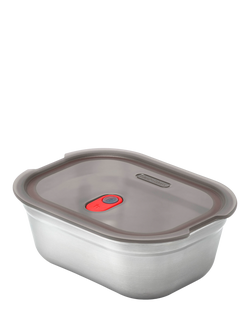 black+blum Stainless Steel Microwaveable Rectangular Lunch Box, Grey/Red, Grey/Red