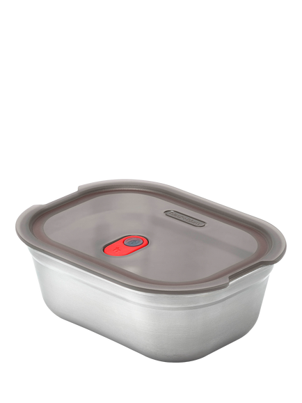 black+blum Stainless Steel Microwaveable Rectangular Lunch Box, Grey/Red, Grey/Red