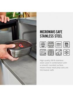 black+blum Stainless Steel Microwaveable Rectangular Lunch Box, Grey/Red - view 2, Grey/Red