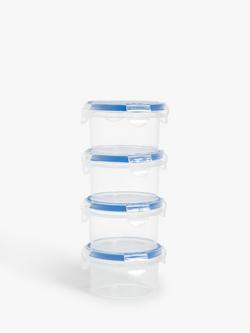 John Lewis Round Airtight Plastic Kitchen Storage Container, Set of 4, 80ml, Clear/Blue, Clear/Blue