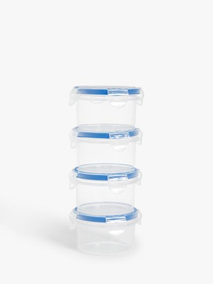 John Lewis Round Airtight Plastic Kitchen Storage Container, Set of 4, 80ml, Clear/Blue, Clear/Blue