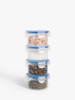 John Lewis Round Airtight Plastic Kitchen Storage Container, Set of 4, 80ml, Clear/Blue - view 2, Clear/Blue