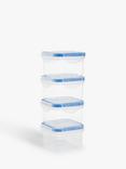 John Lewis Square Airtight Plastic Kitchen Storage Container, Set of 4, 80ml, Clear/Blue