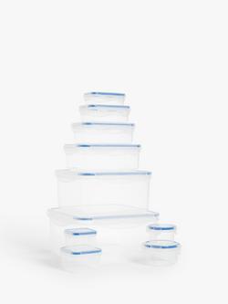 John Lewis Airtight Plastic Kitchen Storage Container, Set of 10, Clear/Blue, Clear/Blue