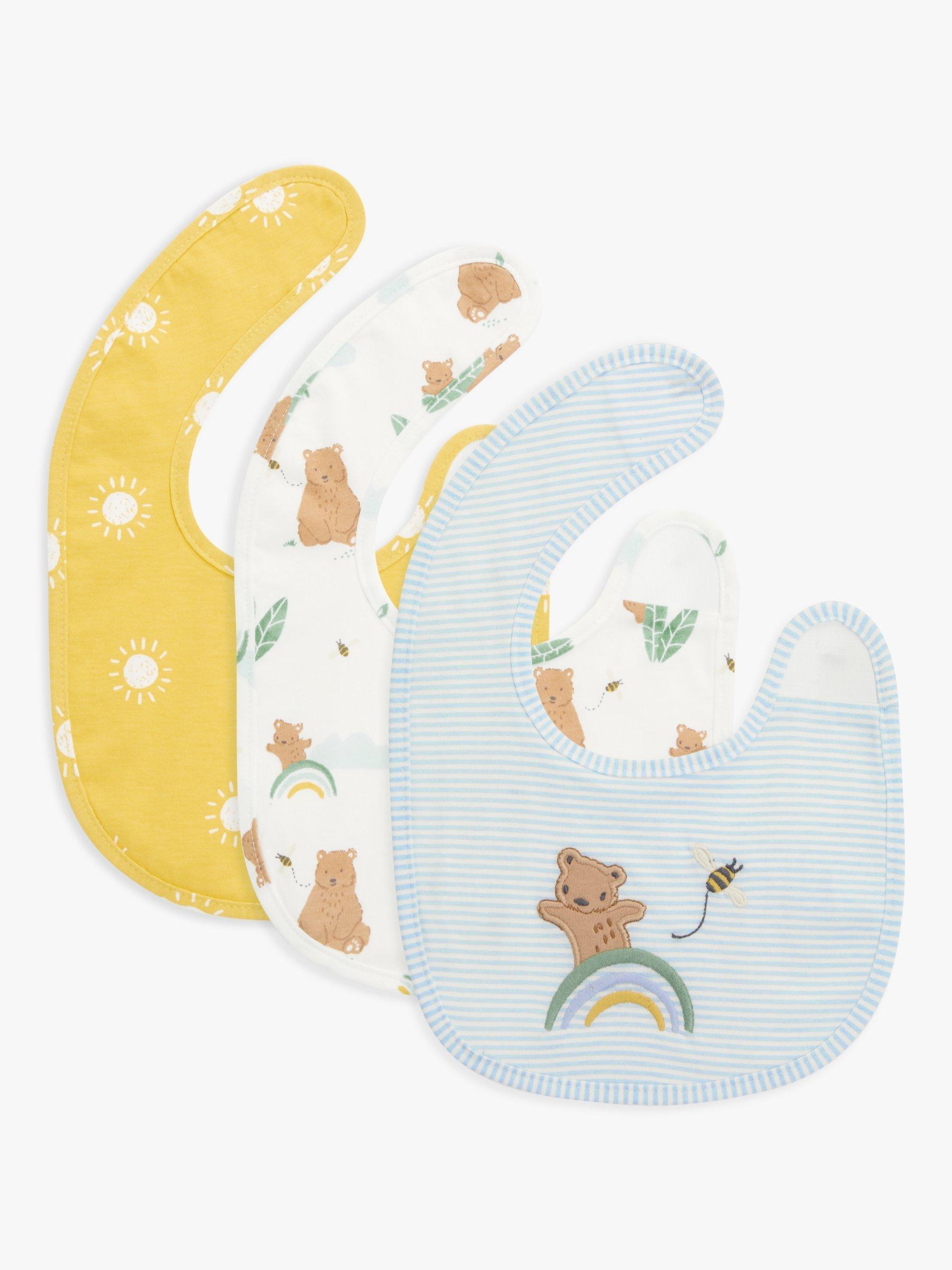 John Lewis Bear & Sun Print Baby Bib, Pack of 3