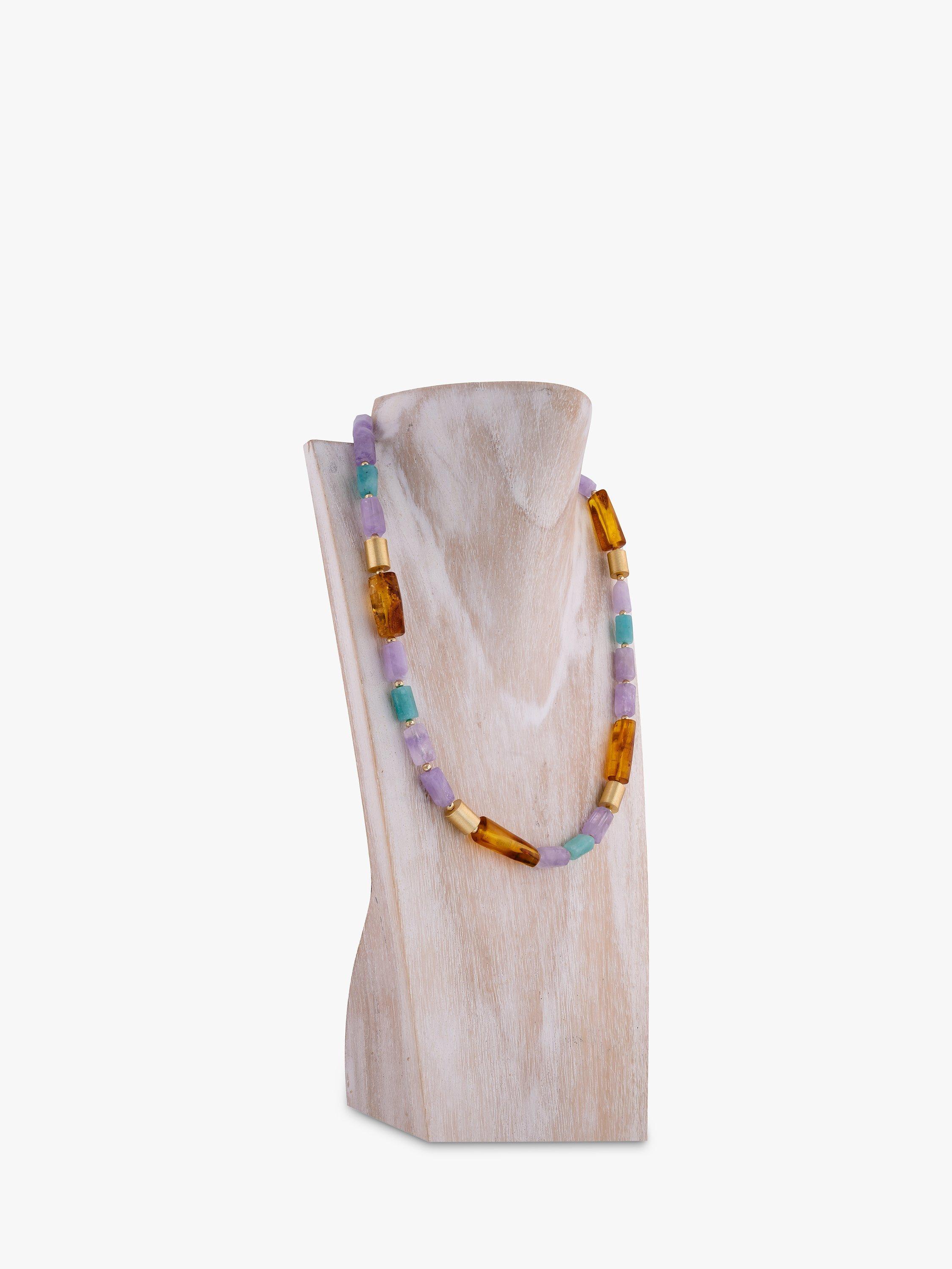 Product image 2 of 3, which shows Be-Jewelled Semi-Precious Stones Beaded Statement Necklace, Multi/Gold
