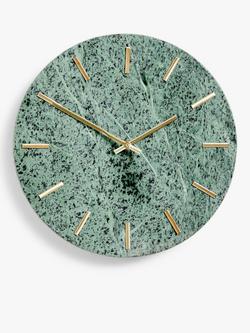 John Lewis Marble Analogue Wall Clock, Green/Brass, 30cm, Green