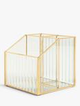 John Lewis Ribbed Glass Make Up Organiser, Gold/Clear