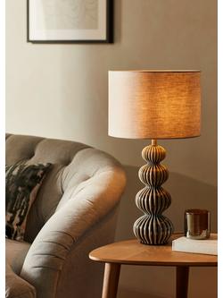 John Lewis Ribbed Ceramic Lamp Base - view 2, Grey