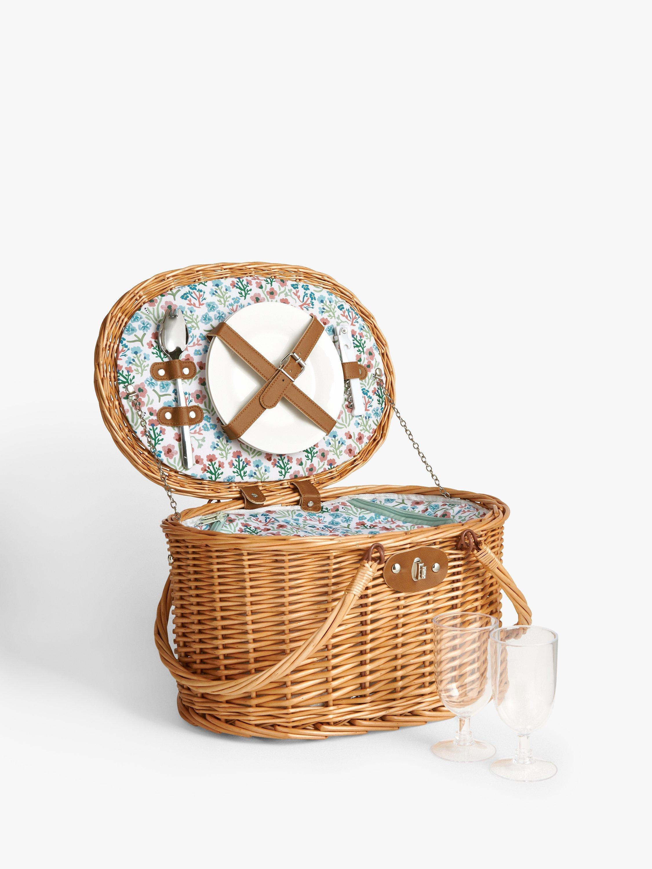 John Lewis Country Floral Print Filled Willow Wicker Picnic Hamper, 2 Person