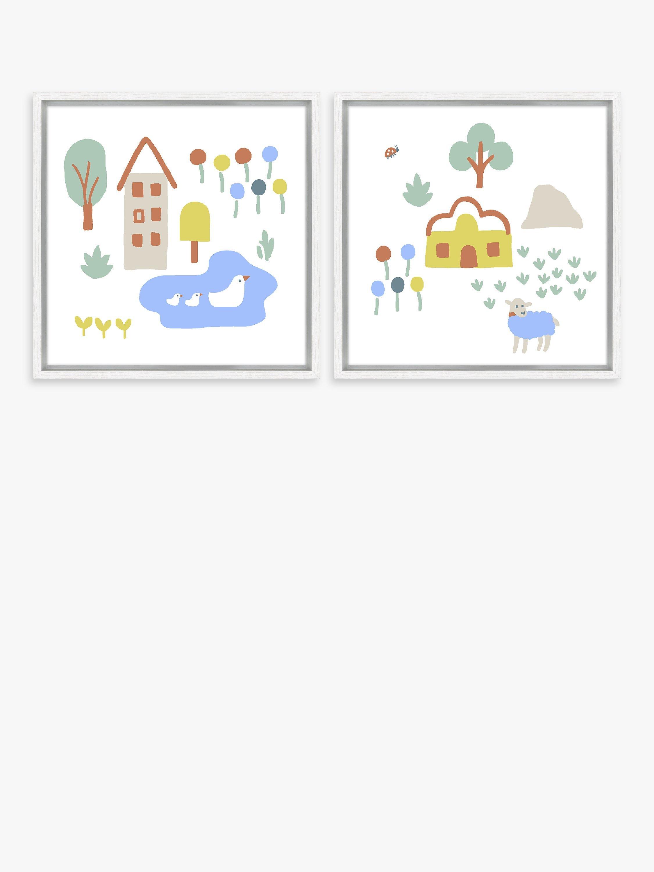 John Lewis Baby Happy Houses Wall Art, Set of 2, 30 x 30cm