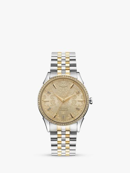 Vivienne Westwood VV208CPSG Women's The Wallace Swarovski Crystal Two-Tone Bracelet Strap Watch, Silver/Gold, Champange