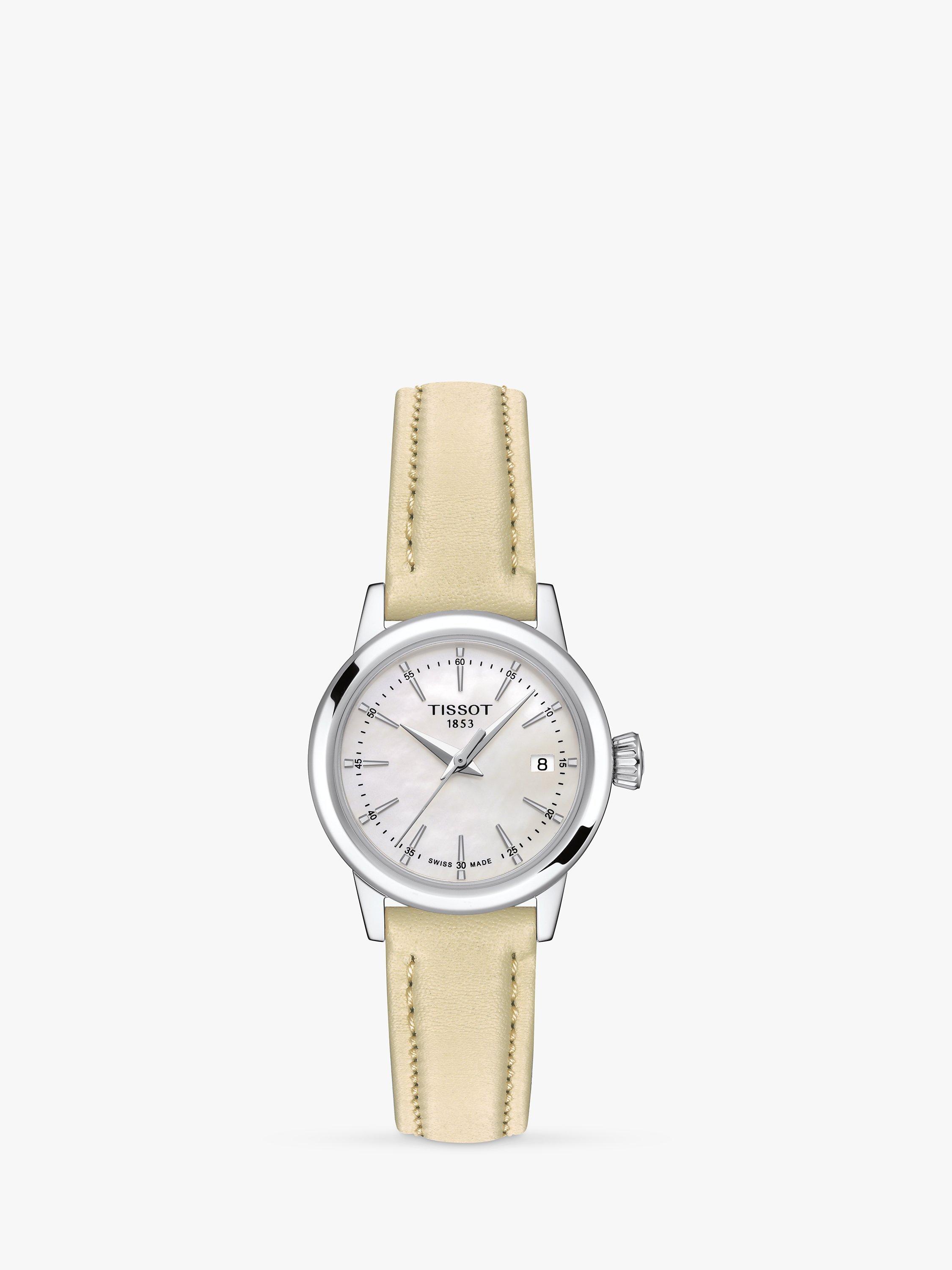 Tissot T1292101611100 Women s Classic Dream Date Leather Strap Watch Beige Silver