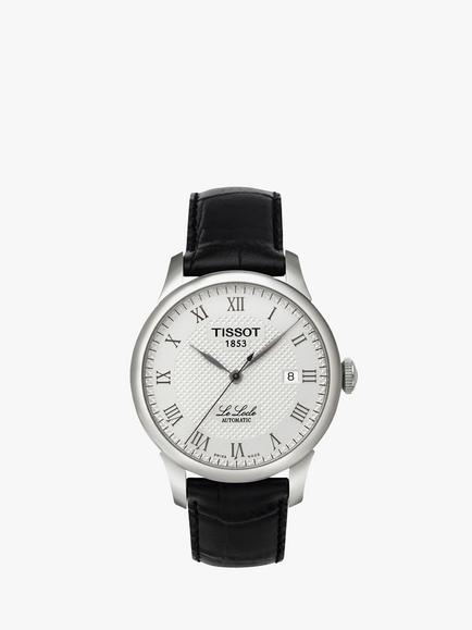 Tissot T41142333 Men's Le Locle Date Leather Strap Watch, Black/Silver, Black/Silver