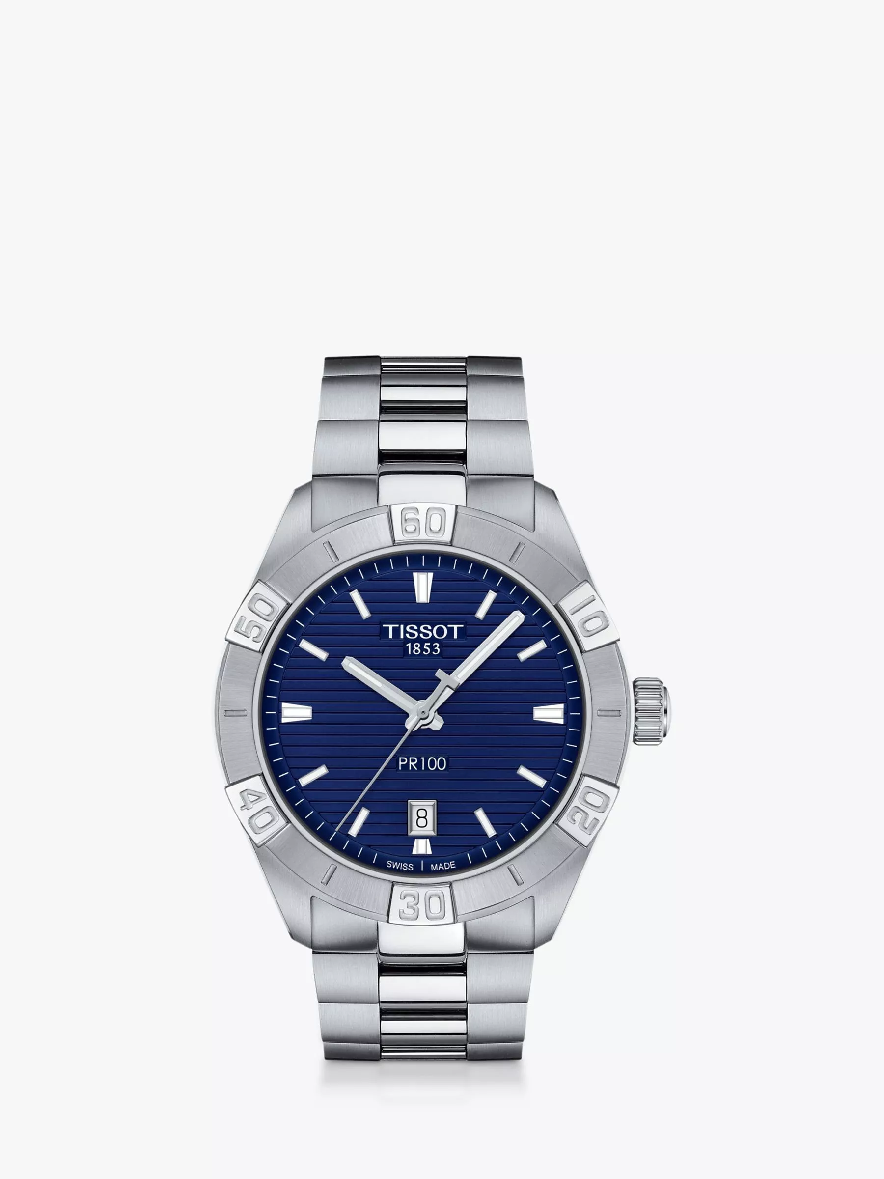 Tissot T1016101104100 Men s PR100 Sport Date Bracelet Strap Watch Silver Blue